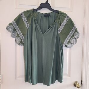 Lane Bryant Olive Green V-Neck Flutter Sleeve Blouse